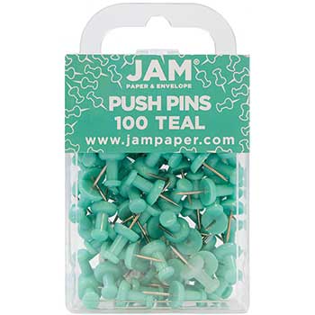 JAM Paper Colorful Pushpins, Teal, 100 per Pack, 2/BX