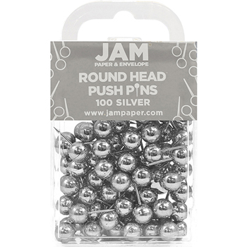 JAM Paper Pushpins, Round Top, Silver, 100/Pack