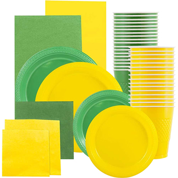 JAM Paper Party Supply Assortment, (Plates, Napkins, Cups, Tablecloths), Yellow and Green, 160 Pieces/Pack