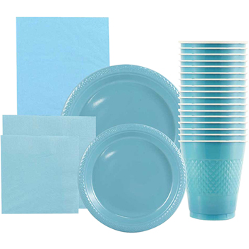 JAM Paper Party Supply Assortment, (Plates, Napkins, Cups, Tablecloths), Sea Blue, 160 Pieces/Pack