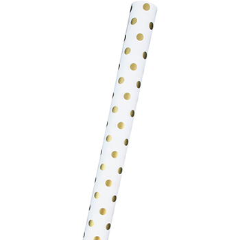 JAM Paper Gift Wrapping Paper, White with Gold Foil Dots, 25 Sq. Ft, RL