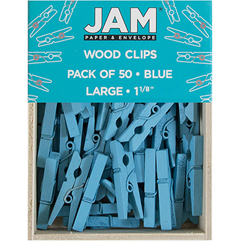 JAM Paper Wood Clothespins, 1 1/8&quot;, Blue, 50/PK