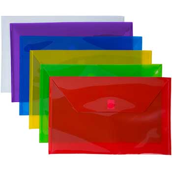 JAM Paper Plastic Envelopes with Hook &amp; Loop Closure, Legal Booklet, 9 3/4&quot; x 14 1/2&quot;, Assorted Colors, 6/PK