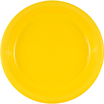 JAM Paper Round Party Plates, Plastic, 9&quot;, Yellow, 20 Plates/Pack