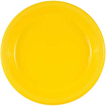 JAM Paper Party Plates, Round, Plastic, Medium, 9&quot;, Yellow, 200/PK