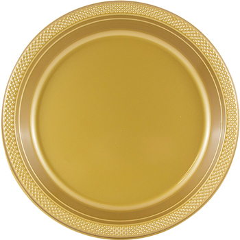 JAM Paper Round Party Plates, Plastic, 9&quot;, Gold, 20 Plates/Pack
