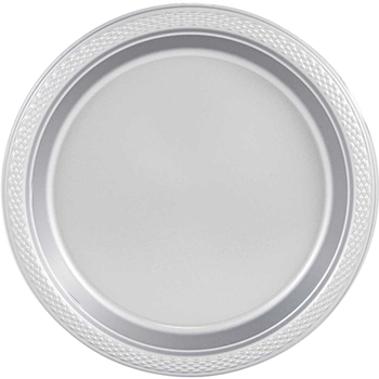 JAM Paper Round Plastic Party Plates - Medium - 9&quot; - Silver - 20/pack