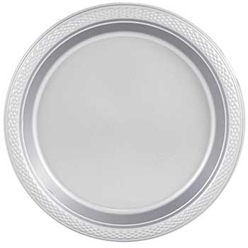 JAM Paper Party Plates, Round, Plastic, Medium, 9&quot;, Silver, 200/PK