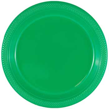 JAM Paper Bulk Round Party Plates, Plastic, 7&quot;, Green, 200 Plates/Pack
