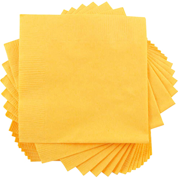 JAM Paper Bulk Beverage Napkins, 2-Ply, 5&quot; W x 5&quot; L, Yellow, 600 Napkins/Case