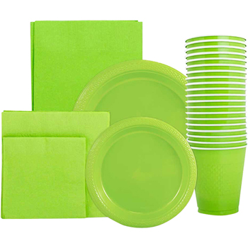 JAM Paper Party Supply Assortment, (Plates, Napkins, Cups, Tablecloths), Lime Green, 160 Pieces/Pack