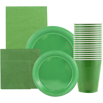 JAM Paper Party Supply Assortment, (Plates, Napkins, Cups, Tablecloths), Green, 160 Pieces/Pack
