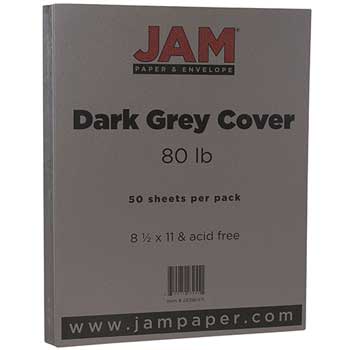 JAM Paper Cardstock, 80 lb, 8.5&quot; x 11&quot;, Grey, 50 Sheets/Pack