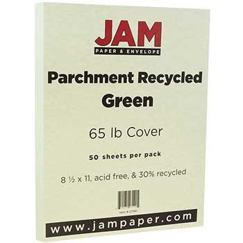 JAM Paper Recycled Parchment Cardstock, 8 1/2 x 11, 65lb Green, 50/PK