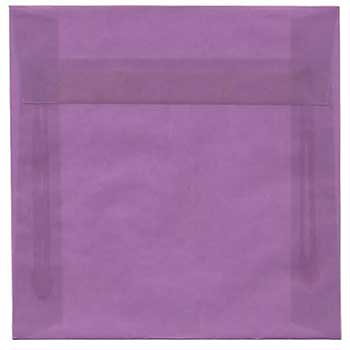 JAM Paper Translucent Vellum Envelopes, 6 1/2&quot; x 6 1/2&quot;, Purple, 25/PK