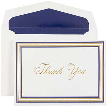 JAM Paper Thank You Cards Set with Envelopes, Navy with Gold Border with Navy Lined Envelope, 104 Note Cards