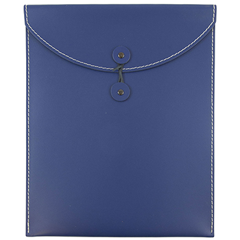 JAM Paper Leather Portfolio Open-End Envelope with Button &amp; String, 9 1/2&quot; x 12 1/2&quot;, Blue