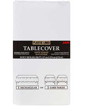 JAM Paper Table Cover with Lining, Paper and Plastic, Rectangular, 108&quot; L x 54&quot; W, White