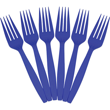 JAM Paper Big Party Pack of Forks, Plastic, Blue, 100 Forks/Pack
