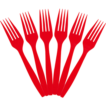 JAM Paper Big Party Pack of Forks, Mediumweight, Plastic, Red, 100 Forks/Pack