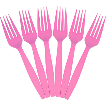 JAM Paper Big Party Pack of Forks, Mediumweight, Plastic, Fuchsia Hot Pink, 100 Forks/Pack