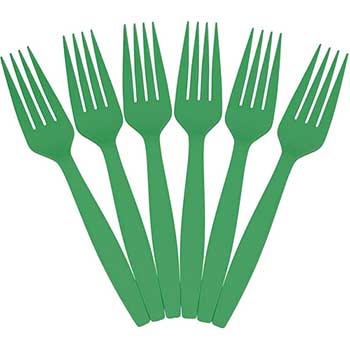 JAM Paper Big Party Pack of Forks, Plastic, 7&quot; L, Green, 100 Forks/Pack