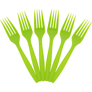 JAM Paper Big Party Pack of Forks, Mediumweight, Plastic, Lime Green, 100 Forks/Box