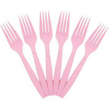 JAM Paper Big Party Pack of Forks, Plastic, 7&quot; L, Pink, 100 Forks/Pack