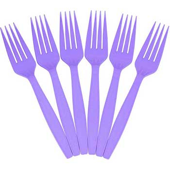 JAM Paper Big Party Pack of Forks, Mediumweight, Plastic, 7&quot; L, Purple, 100 Fork/Pack