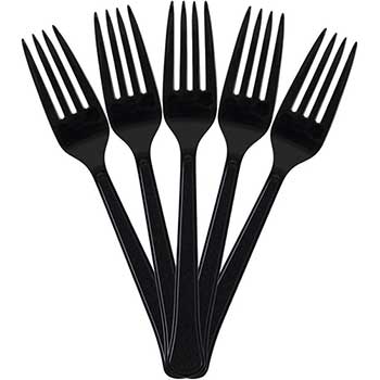 JAM Paper Premium Utensils Party Pack of Forks, Plastic, 7&quot; L, Black, 48 Forks/Pack