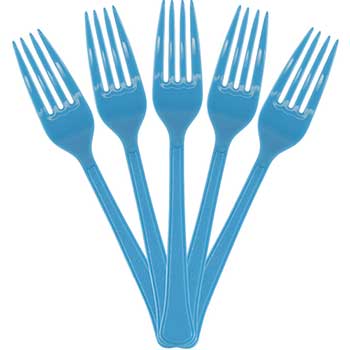 JAM Paper Premium Utensils Party Pack of Forks, Mediumweight, Plastic, Bright Blue, 48 Forks/Pack