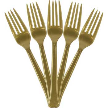 JAM Paper Premium Utensils Party Pack of Forks, Plastic, 7&quot; L, Gold, 48 Forks/Pack