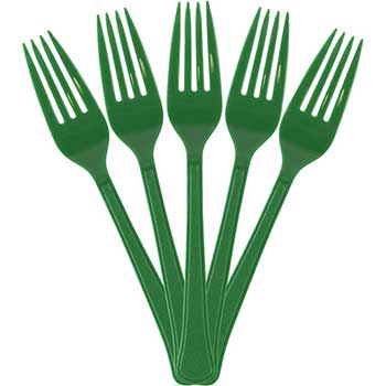 JAM Paper Premium Utensils Party Pack of Forks, Plastic, 7&quot; L, Green, 48 Forks/Pack