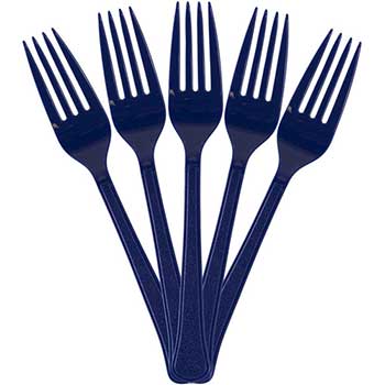 JAM Paper Premium Utensils Party Pack of Forks, Plastic, 7&quot; L, Navy Blue, 48 Forks/Pack
