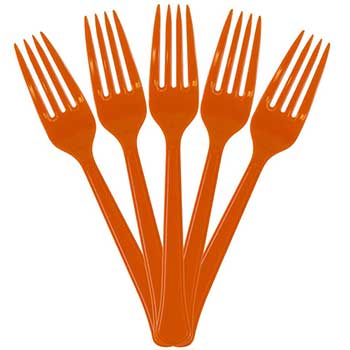 JAM Paper Premium Utensils Party Pack of Forks, Mediumweight, Plastic, 7&quot; L, Orange, 48 Forks/Pack