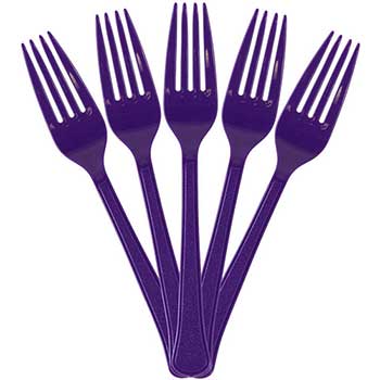 JAM Paper Premium Utensils Party Pack of Forks, Mediumweight, Plastic, 7&quot; L, Purple, 48 Forks/Pack