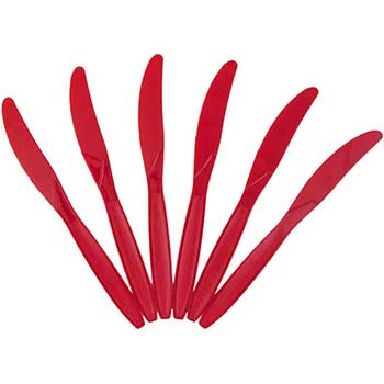 JAM Paper Big Party Pack of Premium Knives, Plastic, Full Sized, Red, 100 Knives/Pack