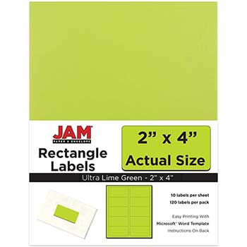 JAM Paper Shipping Address Labels, Standard Mailing, 2&quot; x 4&quot;, Ultra Lime Green, 120 Labels