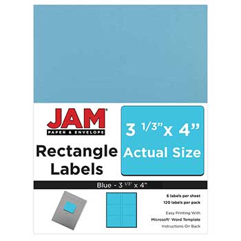 JAM Paper Shipping Address Labels, Large, 3 1/3&quot; x 4&quot;, Blue, 120 Labels