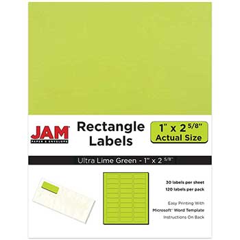 JAM Paper Shipping Address Labels, Standard Mailing, 1&quot; x 2 5/8&quot;, Ultra Lime Green, 120 Labels