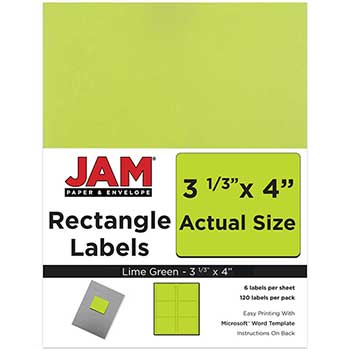 JAM Paper Shipping Address Labels, Large, 3 1/3&quot; x 4&quot;, Lime Green, 120 Labels