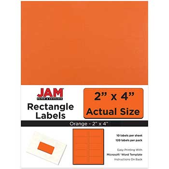 JAM Paper Shipping Address Labels, Standard Mailing, 2&quot; x 4&quot;, Orange, 120 Labels