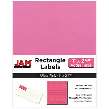 JAM Paper Shipping Address Labels, Standard Mailing, 1&quot; x 2 5/8&quot;, Ultra Pink, 120 Labels