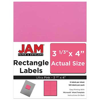 JAM Paper Shipping Address Labels, Large, 3 1/3&quot; x 4&quot;, Pink, 120 Labels