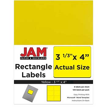 JAM Paper Shipping Address Labels, Large, 3 1/3&quot; x 4&quot;, Yellow, 120 Labels