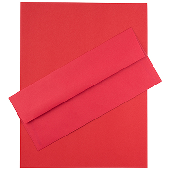 JAM Paper Recycled #10 Business Envelopes with Matching Stationary, 24 lb, 8.5&quot; x 11&quot;, Red Brite Hue, 100 Sheets/Pack