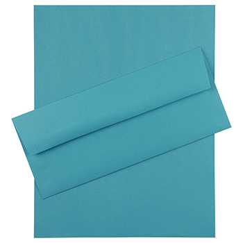 JAM Paper Recycled #10 Business Envelopes with Matching Stationery, 24 lb, 8.5&quot; x 11&quot;, Blue Brite Hue, 100 Sheets/Pack
