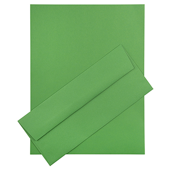 JAM Paper Recycled #10 Business Envelopes with Matching Stationery, 24 lb, 8.5&quot; x 11&quot;, Green Brite Hue, 100 Sheets/Pack