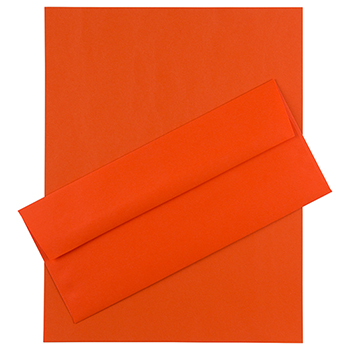 JAM Paper Recycled #10 Business Envelopes with Matching Stationery, 24 lb, 8.5&quot; x 11&quot;, Orange Brite Hue, 100 Sheets/Pack