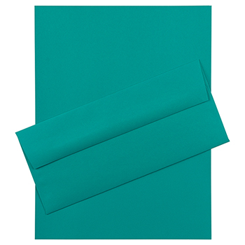 JAM Paper Recycled #10 Business Envelopes with Matching Stationery, 24 lb, 8.5&quot; x 11&quot;, Sea Blue Brite Hue, 100 Sheets/Pack